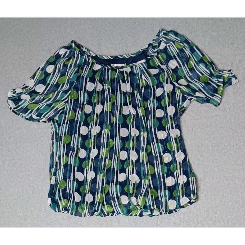 Dressbarn Blouse Womens Short Sleeve Size XL Flowy Multicolor Poka Dots Shiny